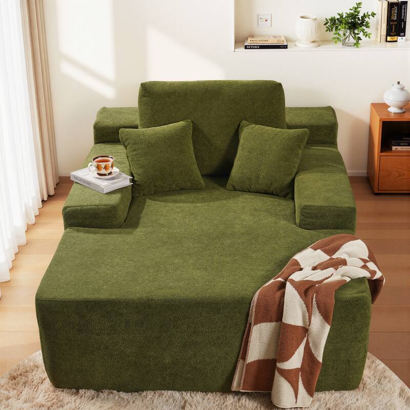 HOOOWOOO Modern Upgraded Fabric Sofa Chaise Lounge - Velvet-Green