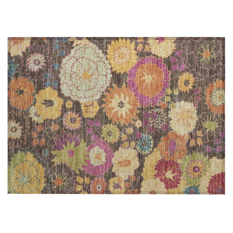 Machine Washable Indoor/ Outdoor Modern Floral Chantille Rug