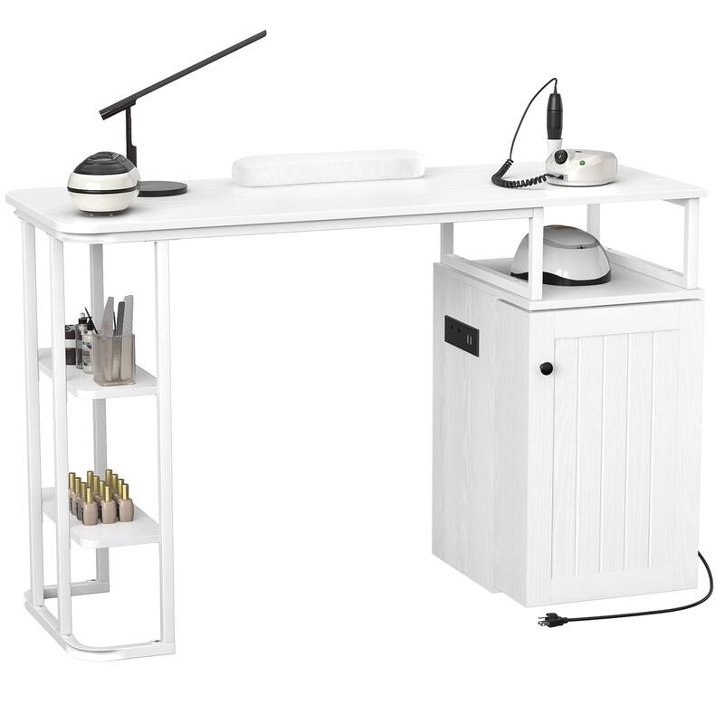 Manicure Table, Nail Tech Desk with Charging Outlet, Nail Station with Shelf & Drawers