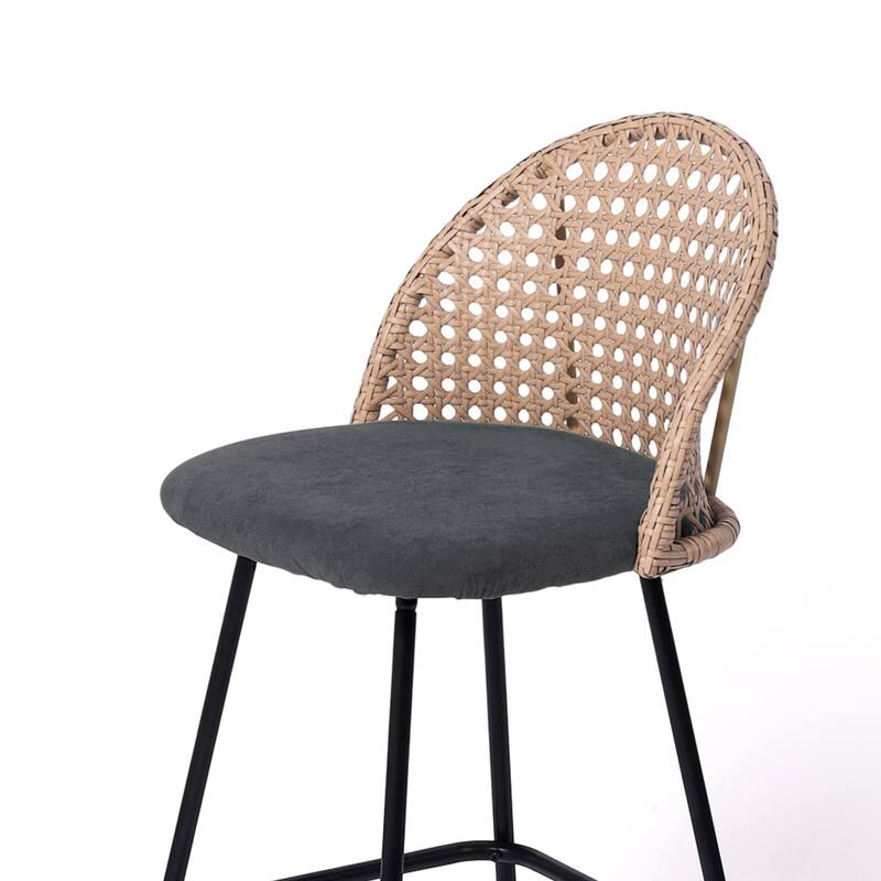 29" Upholstered Swivel Bar Stools with Rattan Back