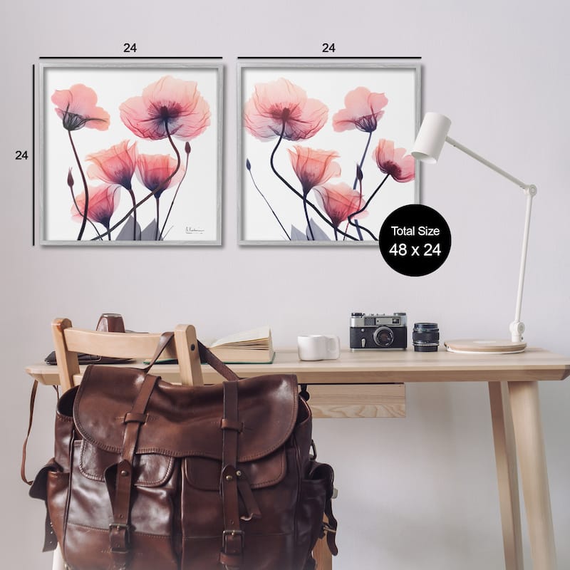 Stupell Various Faded Pink Flowers Framed Giclee Art Design By Albert Koetsier (Set of 2)