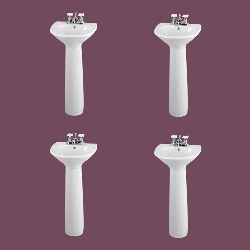 White Pedestal Sink Compact Sink with Overflow And Pre-Drilled Holes Scratch And Stain Resistant Pack of 4