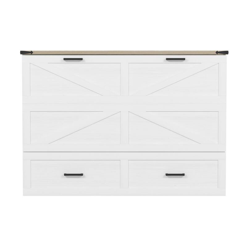 Rustic Fold-Out Murphy Cabinet Bed with Charging Ports & Deep Storage Drawer by Harper&Bright Designs
