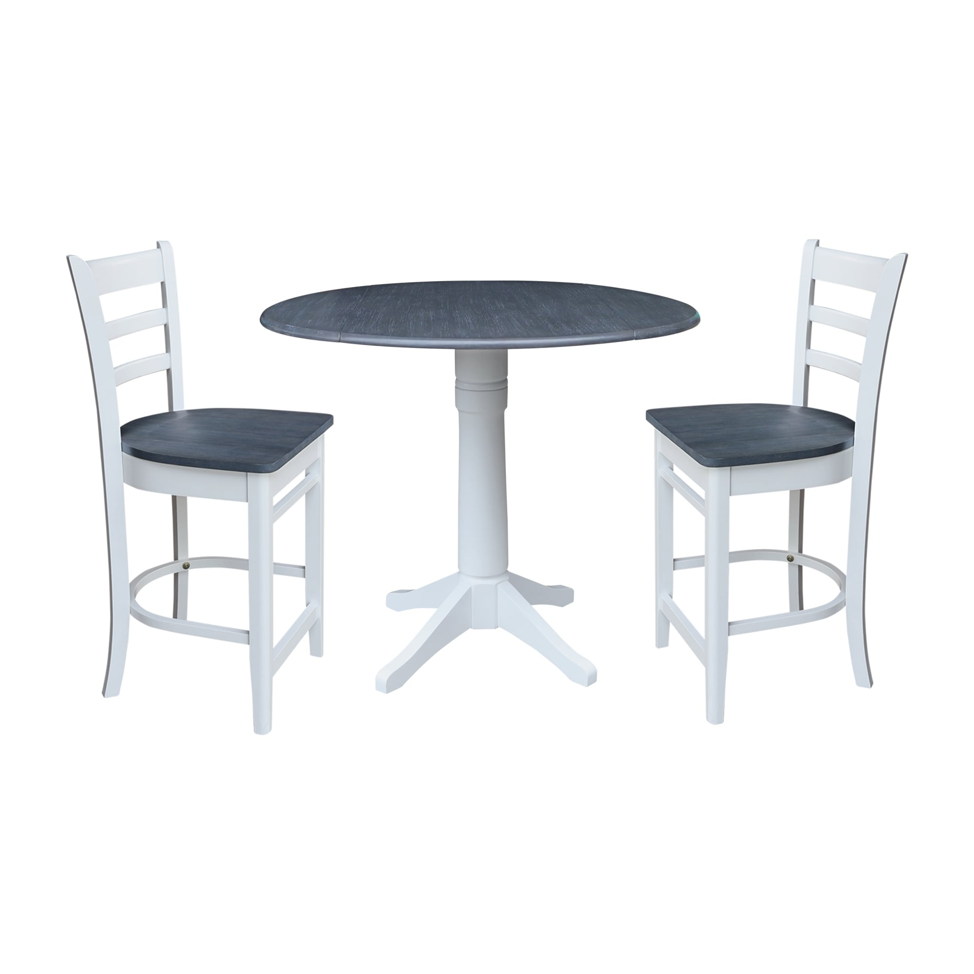42" Round Top Dual Drop Leaf Pedestal Table with Stools