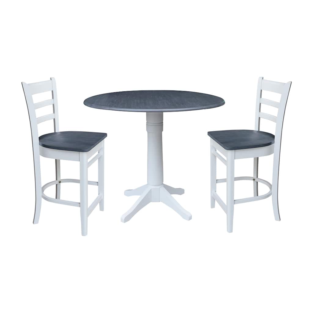 42" Round Top Dual Drop Leaf Pedestal Table with Stools