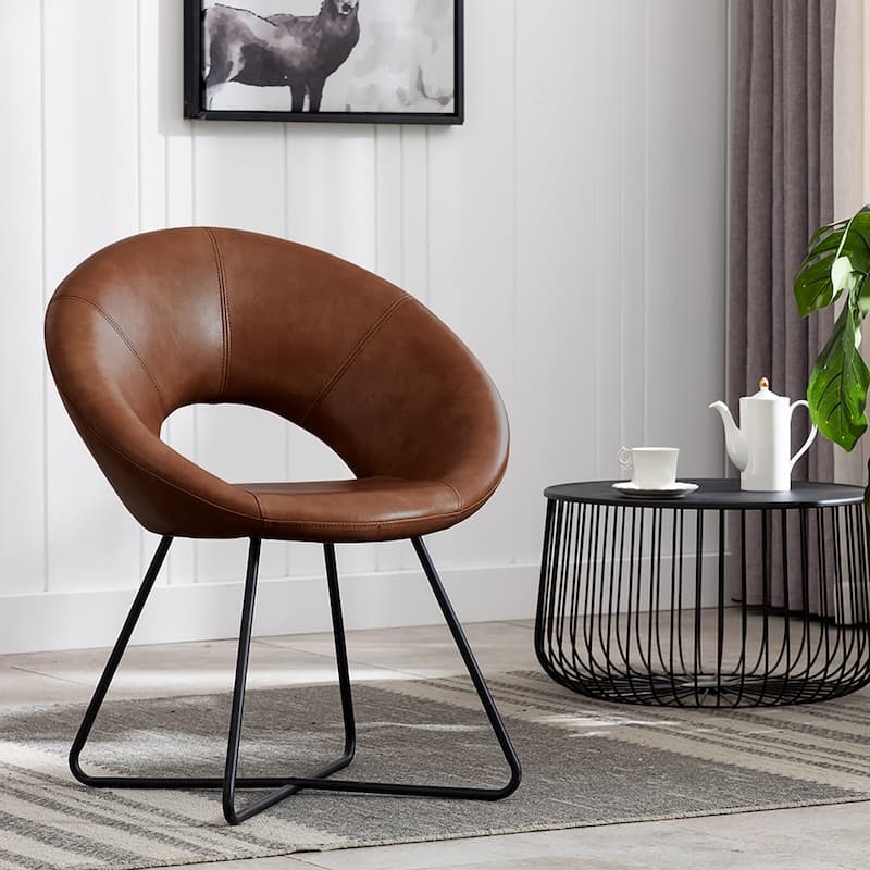Modern Faux Leather Upholstered Accent Chair Vanity Leisure Chair - Yellowish Brown