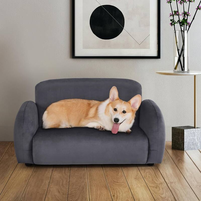 MCombo 29 inches Dog Couch, Rounded Corner Design Dog Sofa with Anti-Slip Feet for Small Medium Dogs - Grey