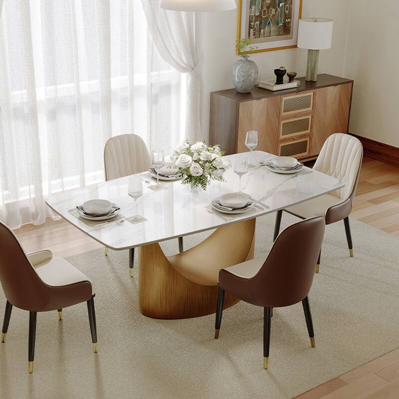63"-94" Hobart Modern Dining Table with Rectangular Sintered Stone Tabletop and Carbon Steel Leg for 4-10