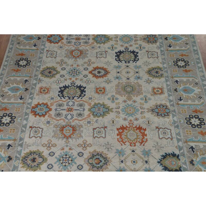 Oushak Indian Area Rug Handmade Beige Wool Carpet - 9'0" x 12'1"
