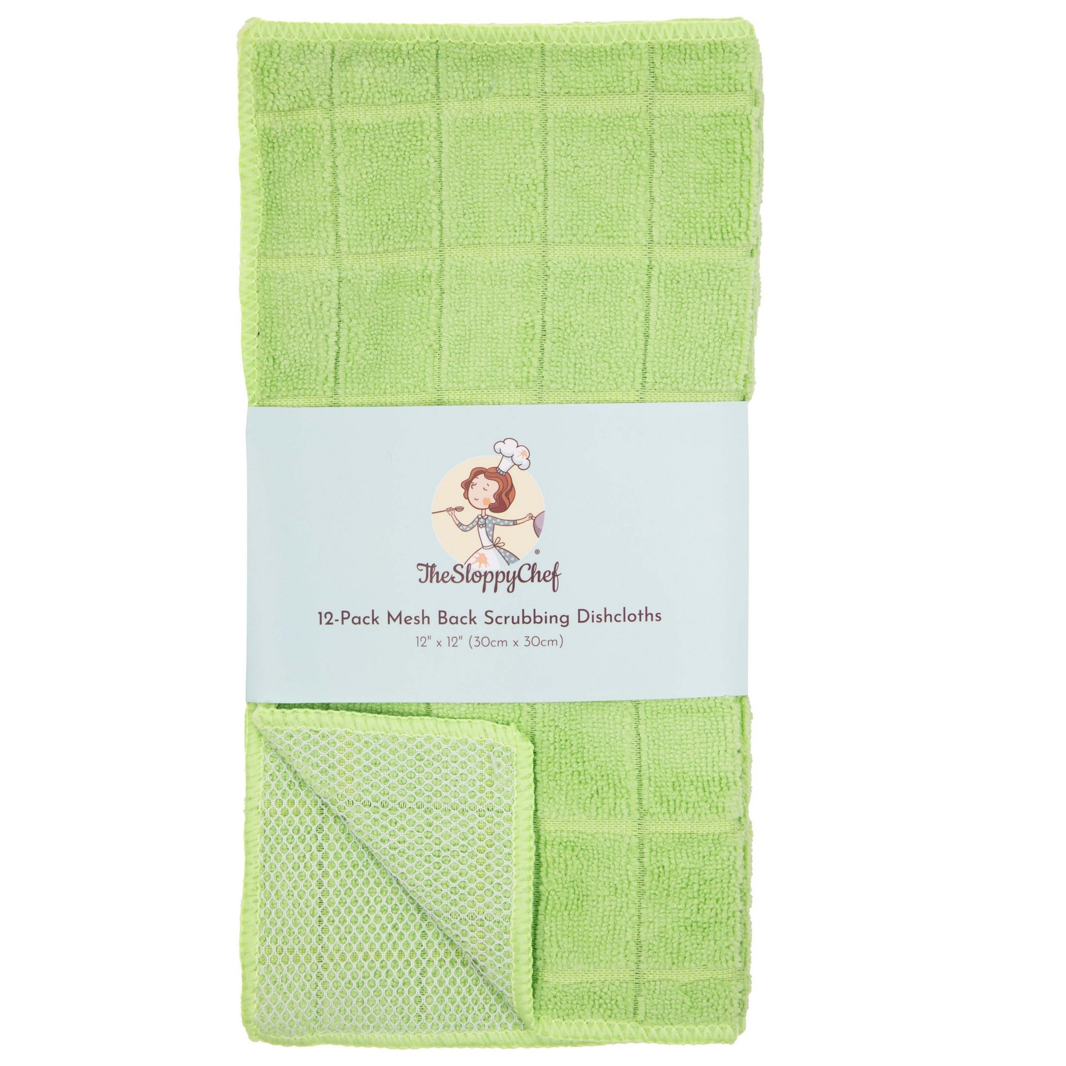 Sloppy Chef Mesh Back Dishcloths, 12x12 in., One Side Microfiber, One Side  Scrubbing Mesh, Windowpane Weave, Six Colors, 12-Pack or 