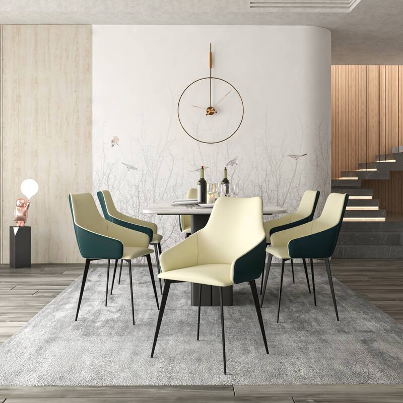 Sonnet Dining Chair with Upholstered Seat and Arms in Black Metal by LeisureMod