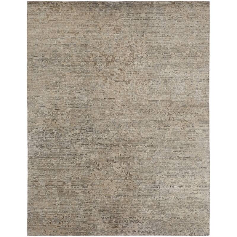 Modern Beige Hand-Knotted Wool & Viscose Area Rug - 10' x 14' - Beige