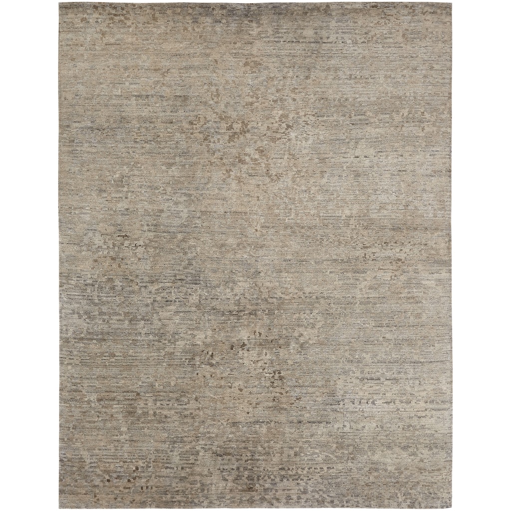 Modern Beige Hand-Knotted Wool & Viscose Area Rug