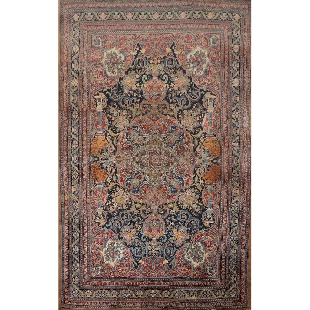 Hand Knotted Oriental 100% Wool Carpet Traditional Floral Navy Blue & Blues Kashmar Area Rug - 15' 7'' X 10' 1''