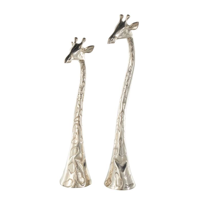 Silver Aluminum Metal Tall Giraffe Decorative Sculpture with Spotted Texturing (Set of 2)