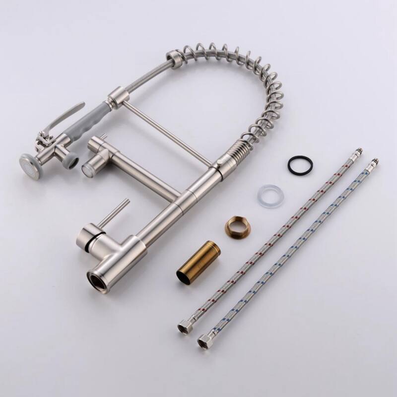 Single Handle Pull Down Sprayer Brushed Nickel Kitchen Faucet, Kitchen Sink Faucet with LED Light