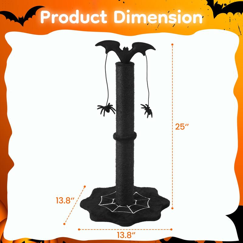 25" Halloween-Themed Cat Scratching Post - Black