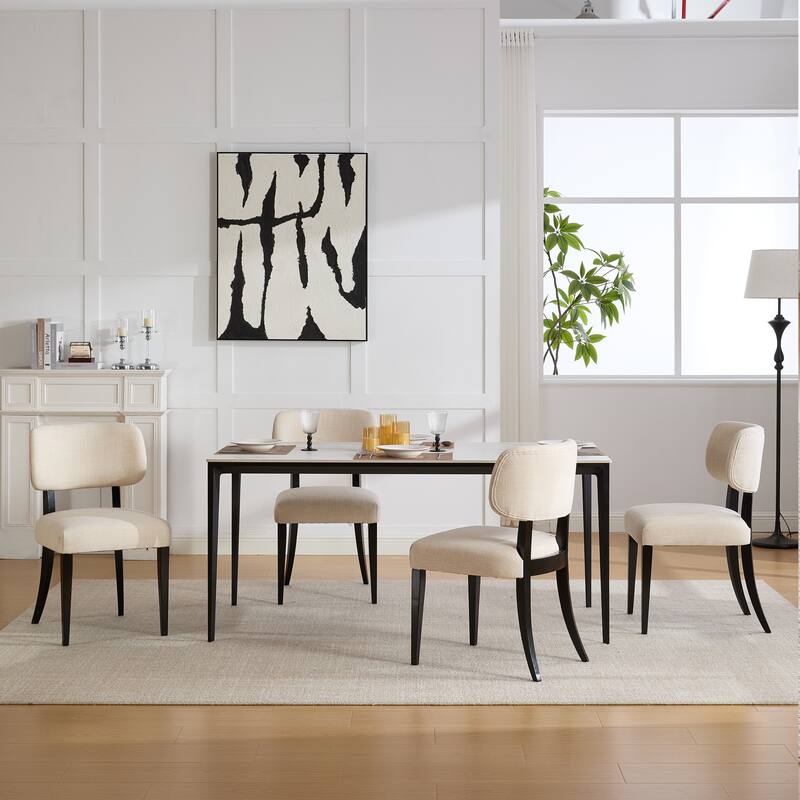 Wooden Dining Chairs Set of 2, Fabric Upholstered Dining Room Chair & Kitchen Chairs, Accent Chair with Curved Backrest