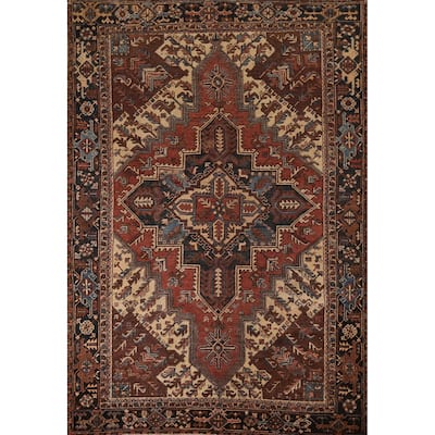 Pre-1900 Antique Heriz Serapi Persian Area Rug Handmade Wool Carpet - 7'5" x 10'4"