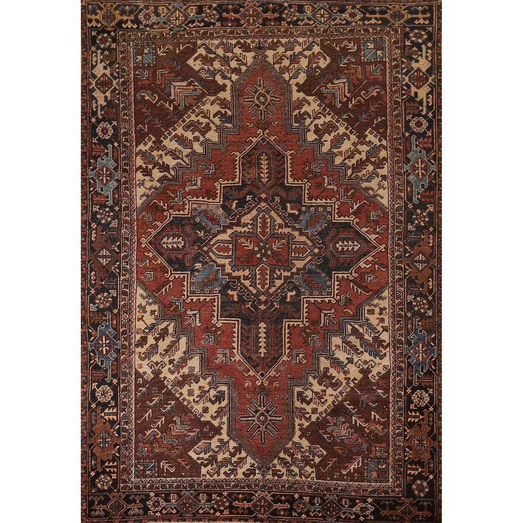 Pre-1900 Antique Heriz Serapi Persian Area Rug Handmade Wool Carpet - 7'5" x 10'4"