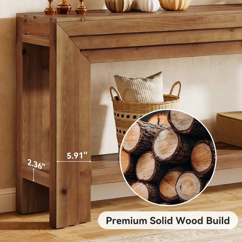 63-Inch Farmhouse Entryway Table, Solid Wood Console Tables