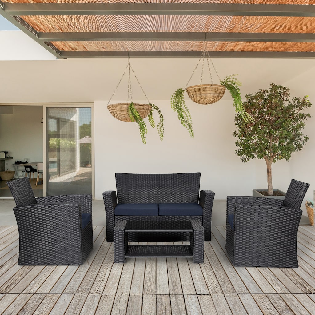 Grandview 4-piece Black Wicker Outdoor Patio Conversation Set
