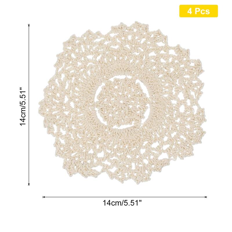 Crochet Doilies, 4 Pcs Handmade Lace Crochet Placemat Coaster, Beige - 5.51-Inch
