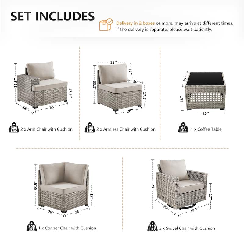 Pocassy Outdoor Sectional Sofa Patio Furniture Sets with Thickened Cushions