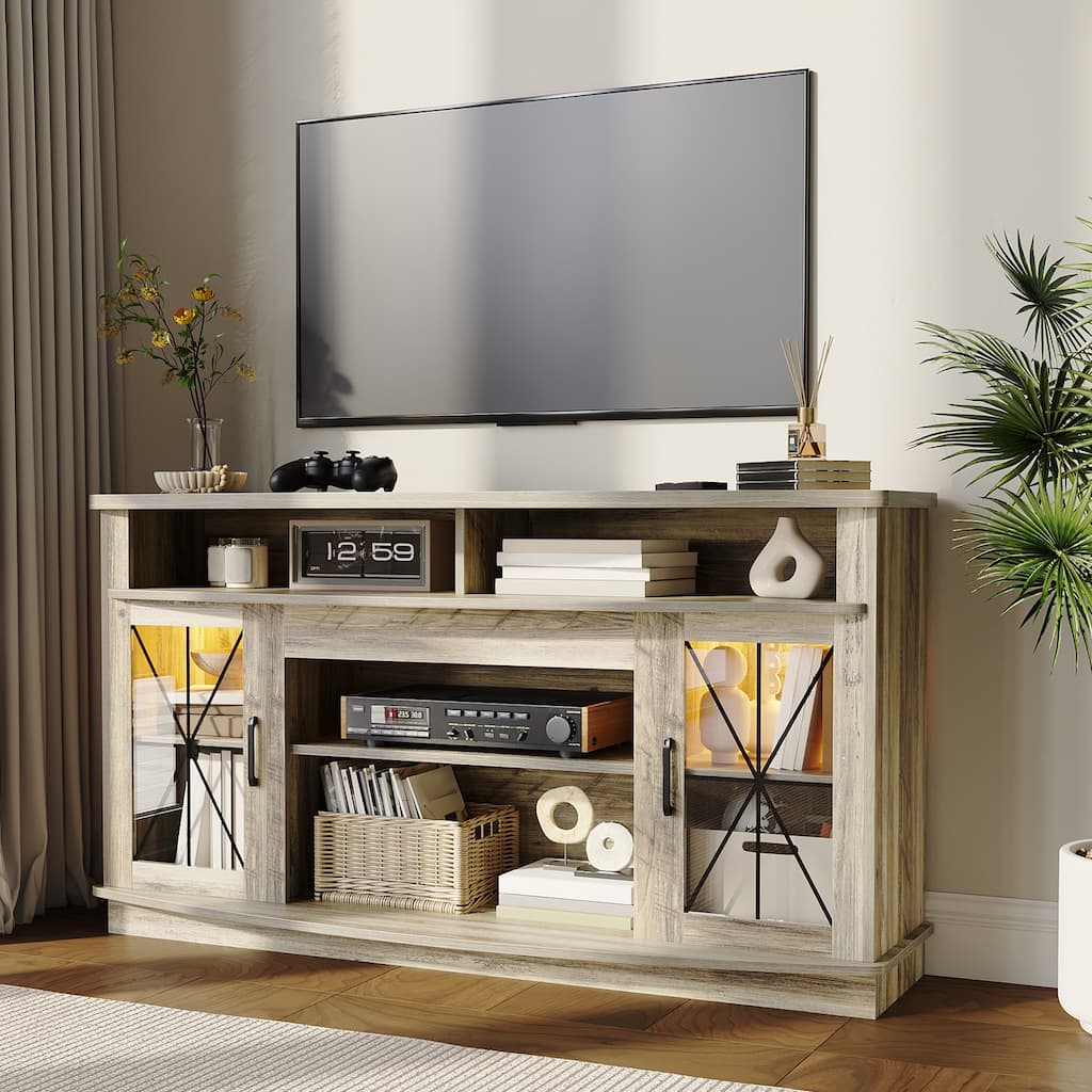 Farmhouse TV Stand for TVs up to 65'', TV Stands Console Table for Living Room