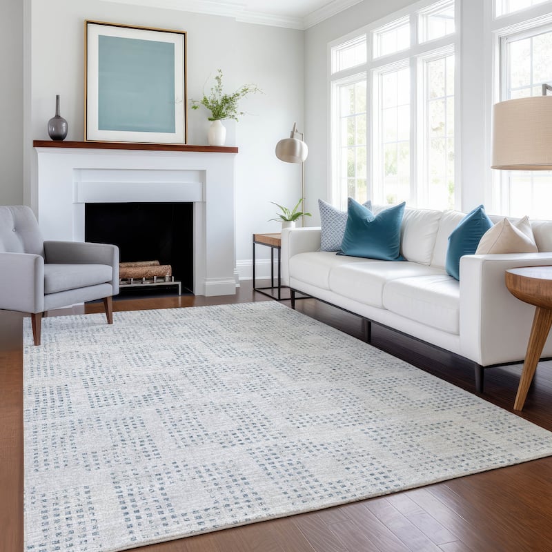 Premium Washable Super Soft Modern Houndstooth Mayfield Rug - Silver - 9' x 12' - Rectangle