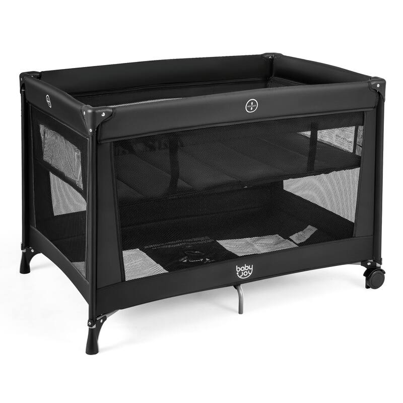 Gymax Portable Baby Playard w/Soft Mattress Breathable Mesh Sides