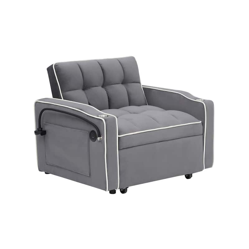 Modern 70.86" 3 in 1 Single Convertible Sofa Bed with Adjustable Back and USB Charging Port for Living Room