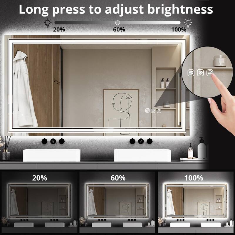LED Bathroom Mirror with Lights,Anti-Fog,Dimmable,Backlit + Front Lit,Lighted Mirrors for Bathroom Wall