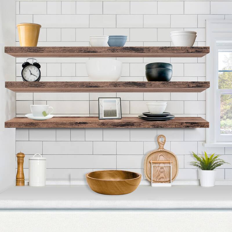 Sorbus Floating Shelves for Wall - 55 Inch Extra-Long Bathroom Shelves- Mounted Floating Shelf with Hidden Brackets (3 Pack)