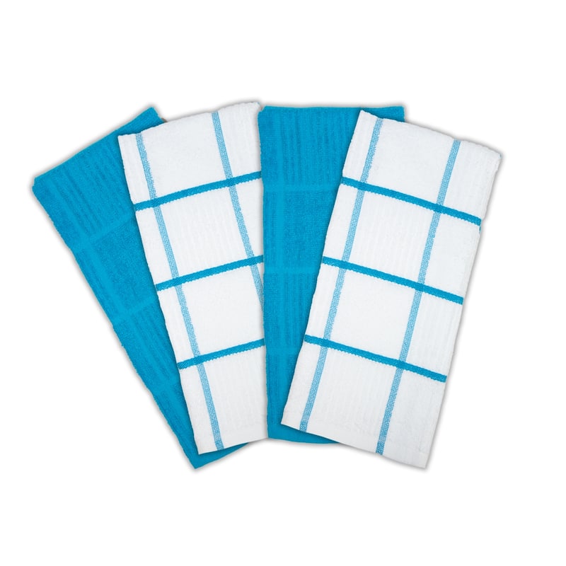 The Sloppy Chef Silvadur Cotton Kitchen Towels Windowpane Pattern - 4 Pack - 15x25