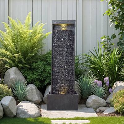 Vbal Modern Minimalist Water Curtain Outdoor Fountain with Base and LED Lights