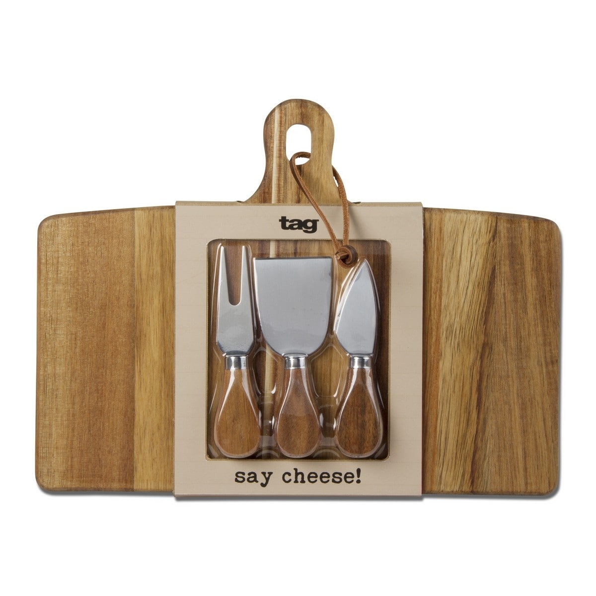 Long Acacia Wood Cheese Board Set of 4 with Stainless Steel Utensils - Natural Cutting Boards for Everyday Use