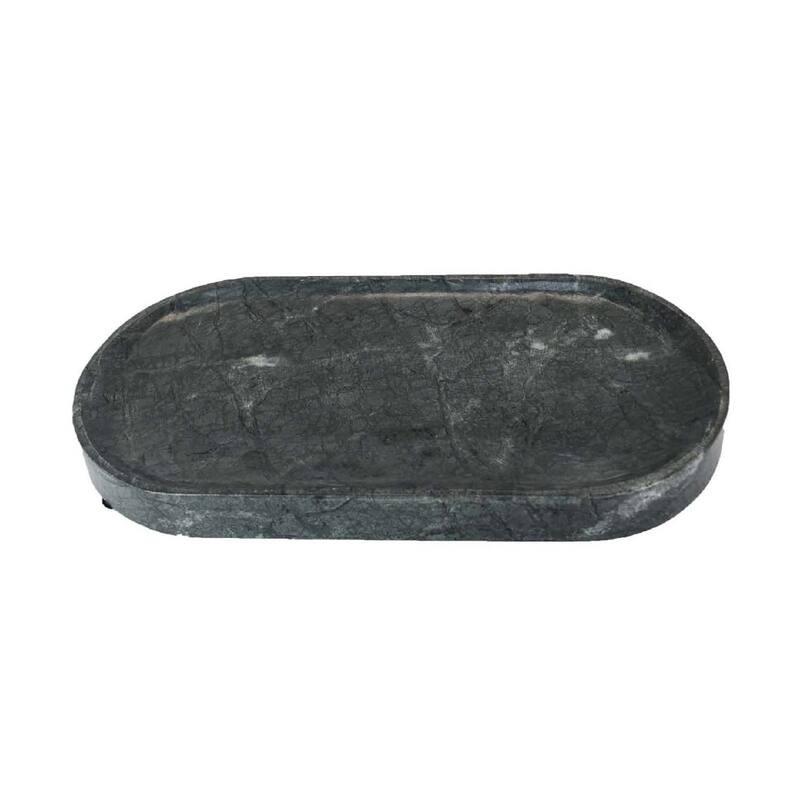 Decorative Oval Tray, Green Marble, Unique Veining Pattern, 14 Inch