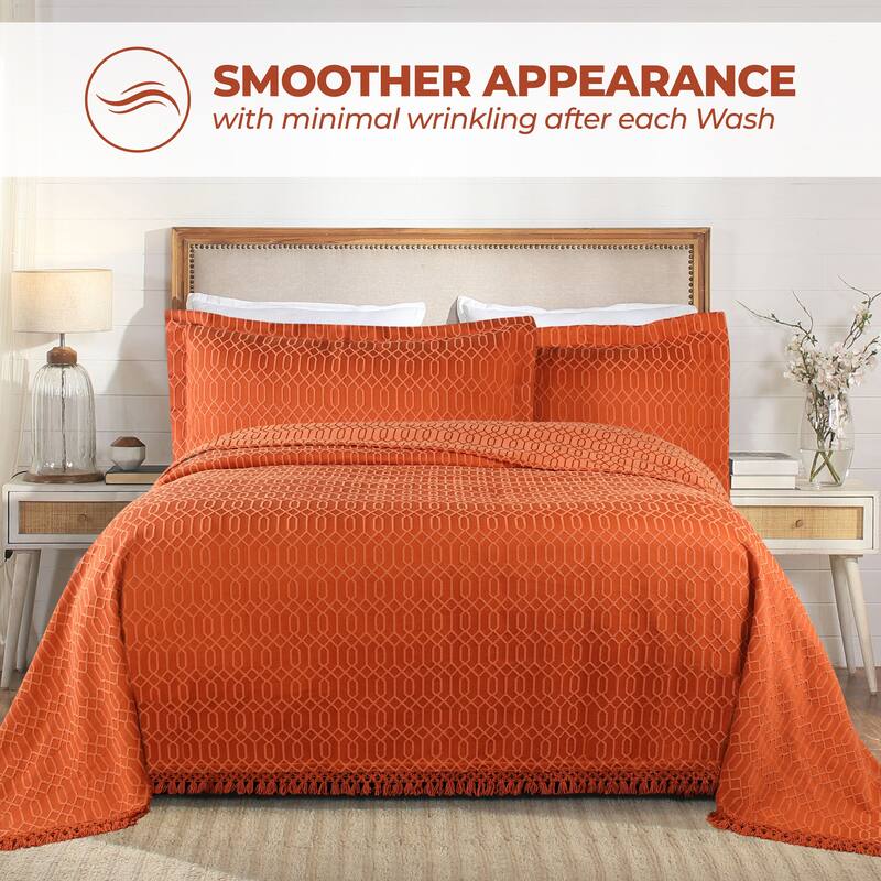Superior Remi Jacquard Geometric Fringe Cotton Blend Bedspread Set