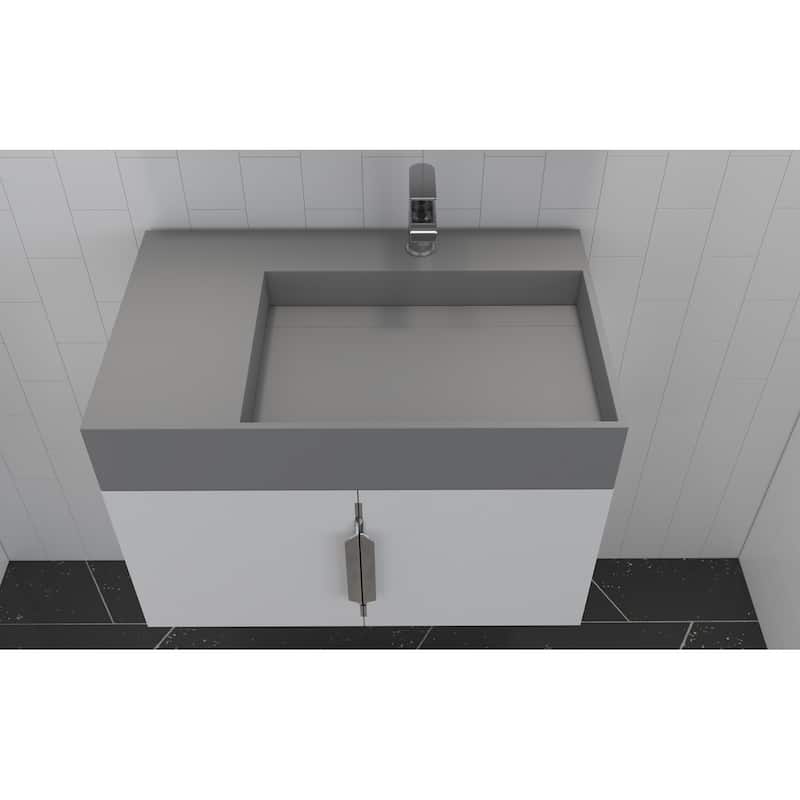 Amazon 30" Wall Mounted Bathroom Right Basin Vanity Set w/ Gray Top