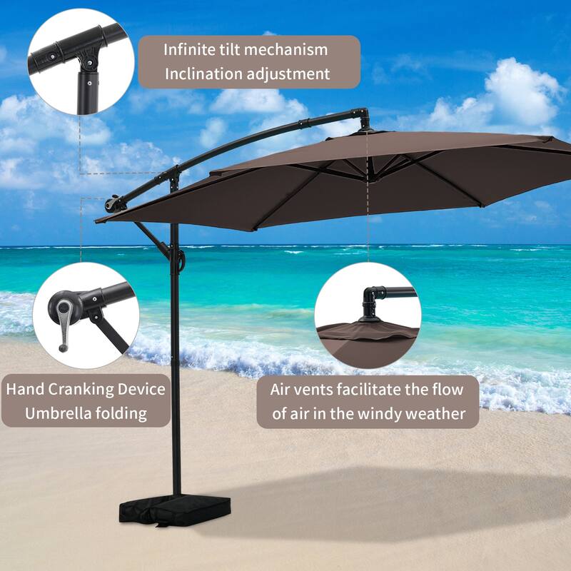 Ainfox 10 ft Cantilever Offset Outdoor Patio Umbrella with Base Stand Rotate and Tilt