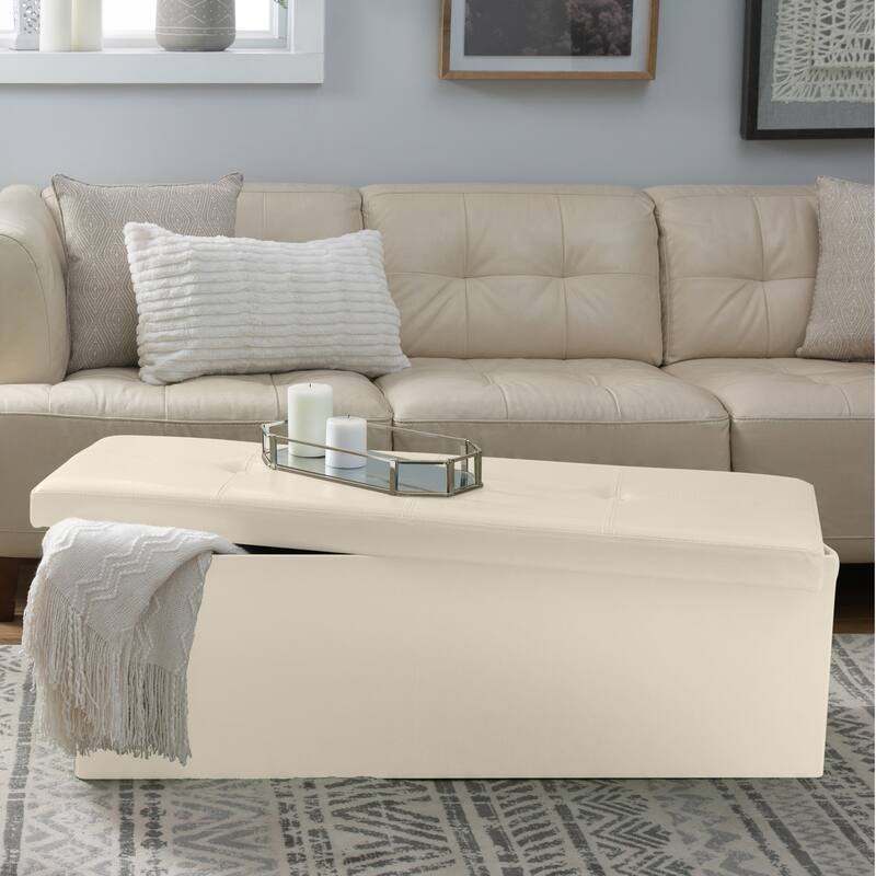 Simplify Faux Leather Triple Folding Storage Ottoman