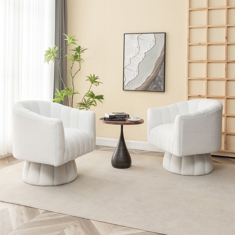 SEYNAR Modern Glam Velvet Upholstered Round Swivel Accent Barrel Chair Set of 2 - White