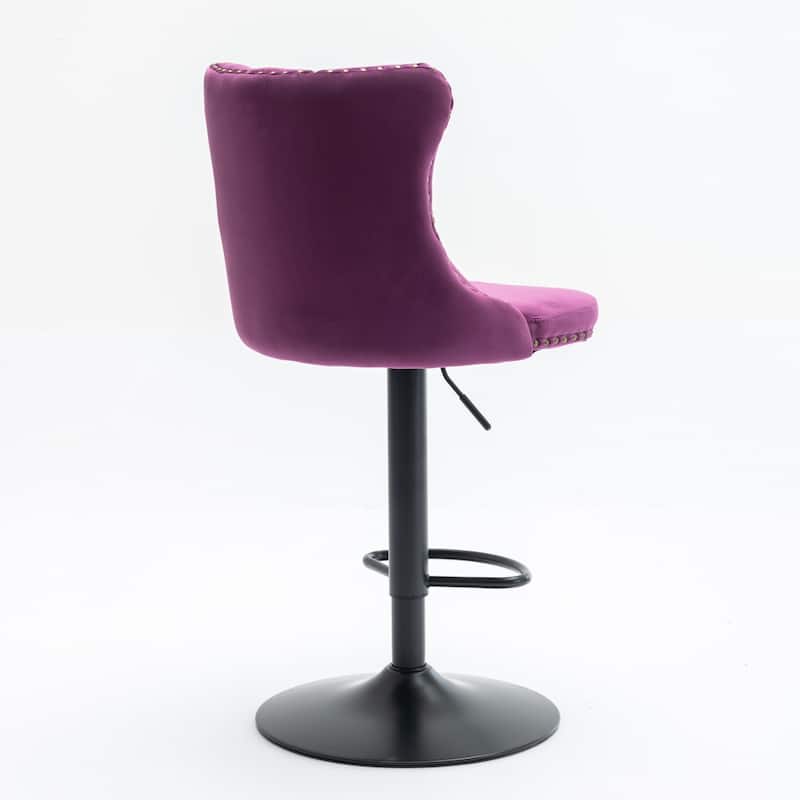 Swivel Velvet Barstools Adjusatble Seat Height from 25-33 Inch,17.7inch base,Upholstered Bar Stools with Tufted Backs