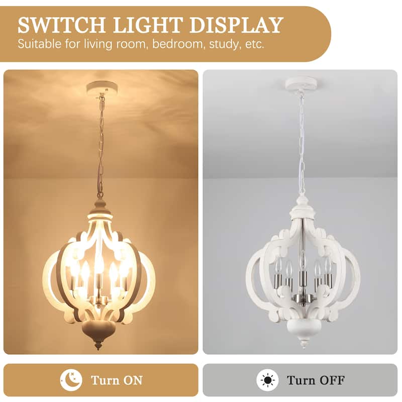 5-Light Country Wood Chandelier Light Fixture for Kitchen Island Dining Room