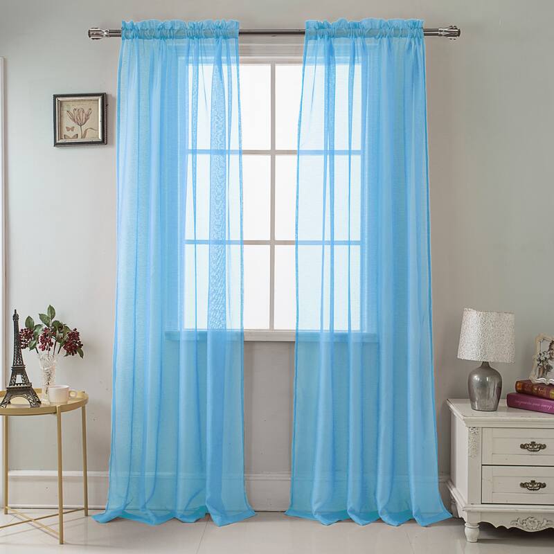 RT Designer Collection Celine Sheer 84 or 90-inch Rod Pocket Curtain Panel - 54" x 90" - Neon Blue