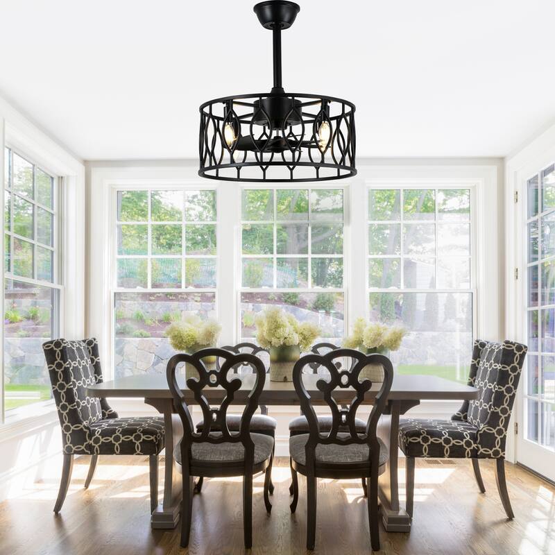 Bella Depot 19" Industrial Black Caged Ceiling Fan with Light Kit and Remote Control 6-Speed Reversible Motor - 18.9"