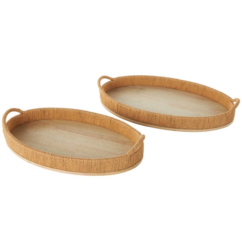Brown Wood Handmade Living Room Decor Tray with Wood Base (Set of 2)