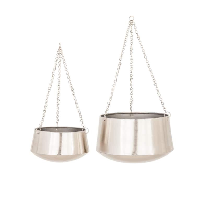 Black, Gold or Silver Metal Indoor Outdoor Hanging Dome Wall Planter with Chain (Set of 2)