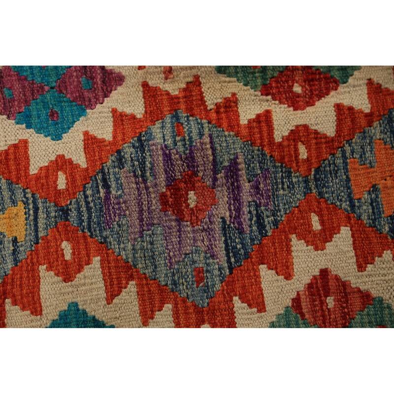 Reversible Kilim Oriental Area Rug Hand-Woven Orange Wool Carpet - 8'2" x 9'9"
